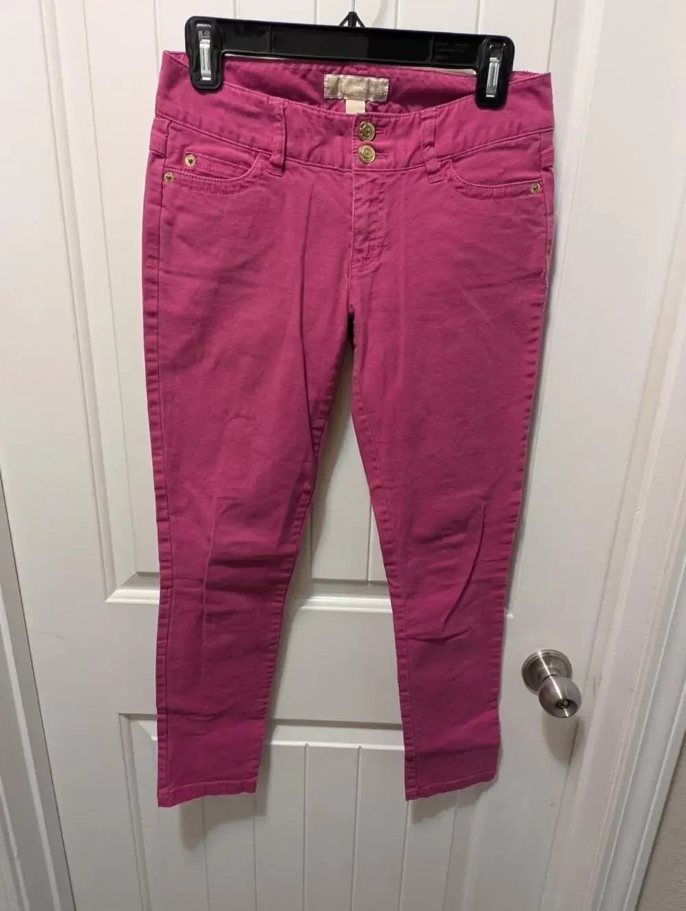 Michael Kors Women's Pink Skinny Jeans with MK Logo Buttons Size O
